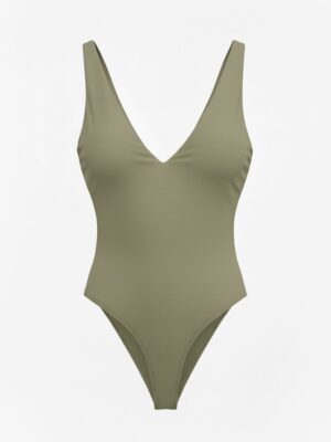 Body Licra Escote V Verde Militar