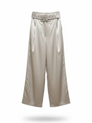 Pantalón Cinturón Satinado Beige