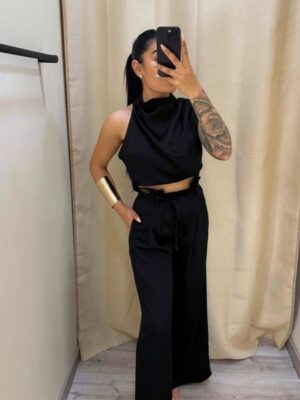 Conjunto Satinado Asimétrico Negro