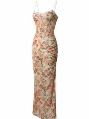 Vestido Gasa Floral Beige