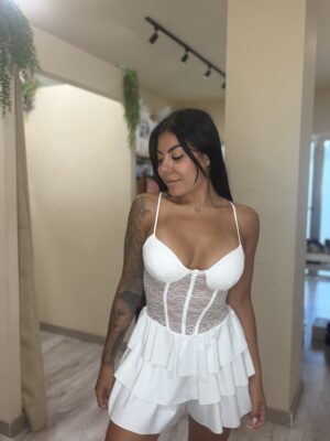 Vestido/Mono Encaje Volantes Blanco