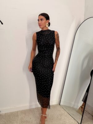 Vestido Gasa Lunares Negro y Blanco