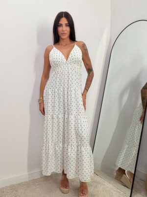 Vestido Largo Lunares Blanco