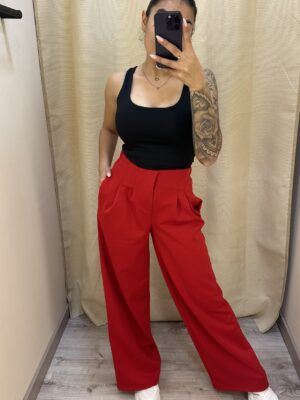 Pantalón Chándal Pliegues Rojo