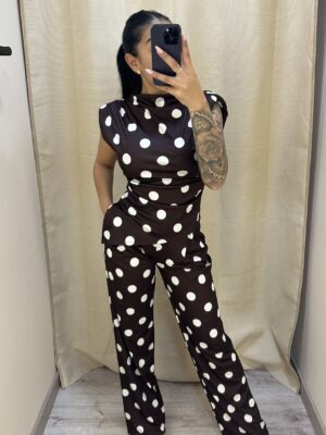 Conjunto Asimétrico Lunares Chocolate y Blanco