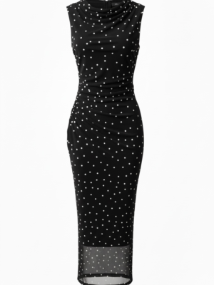 Vestido Gasa Lunares Negro y Blanco