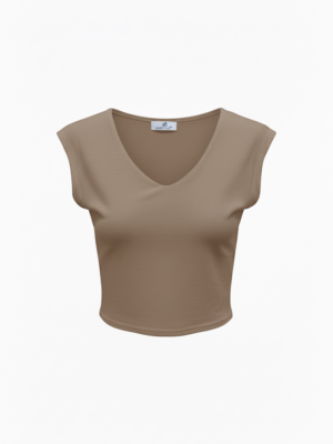 Camiseta Crop Relleno Taupe