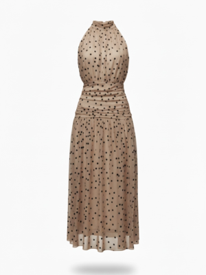 Vestido Tul Lunares Taupe y Negro