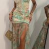 Vestido Floral Verde Agua