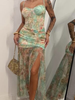 Vestido Floral Verde Agua