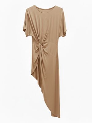 Camiseta Asimétrica Nudo Beige Tostado