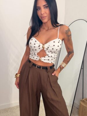 Top Lunares Detall Blanco y Chocolate