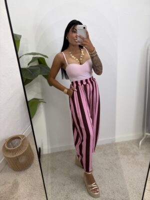 Pantalón Bambula Rayas Burdeos y Rosa