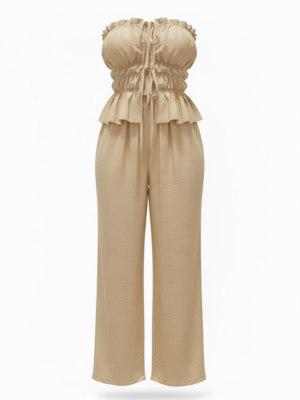 Conjunto Palabra de Honor Fruncido Beige