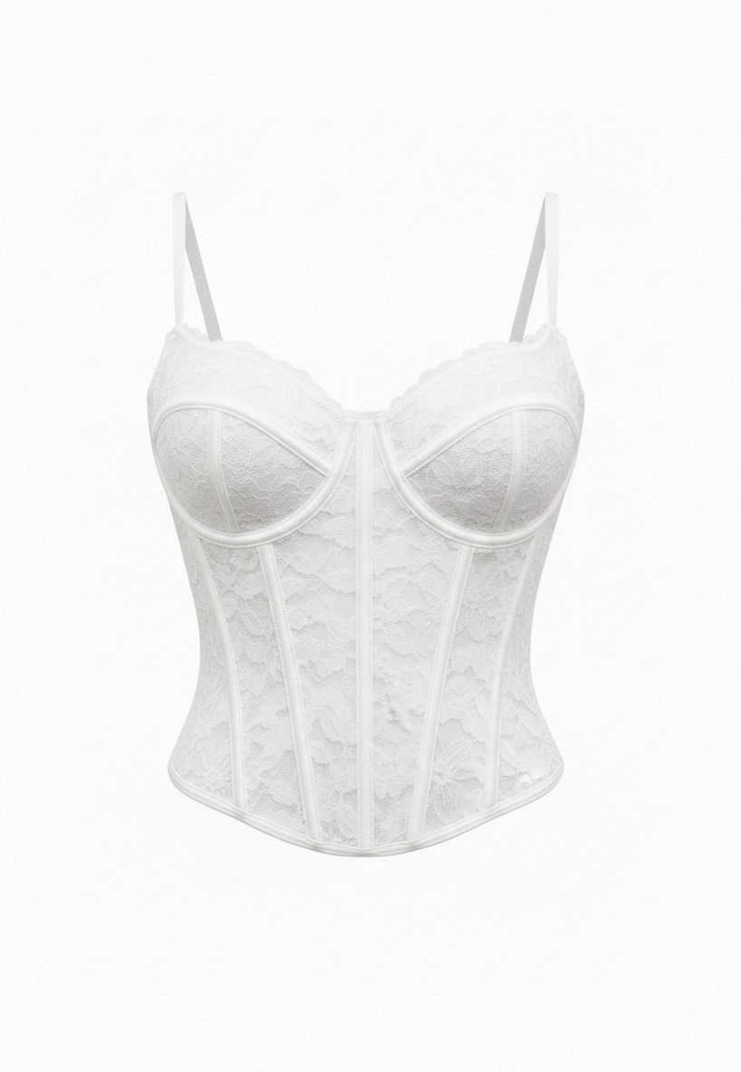 Corset Encaje Brillos Blanco