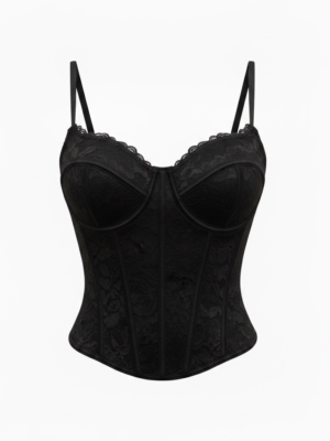Corset Encaje Brillos Negro