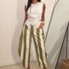 Pantalón Ballons Rayas Anchas Verde Oliva y Blanco