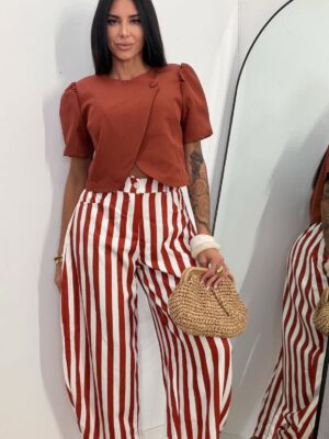 Pantalón Ballons Rayas Teja y Blanco