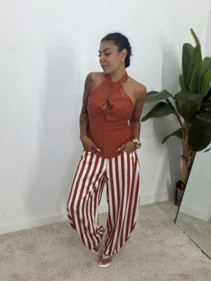 Pantalón Ballons Rayas Teja y Blanco