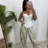 Pantalón Ballons Rayas Verde Oliva y Blanco
