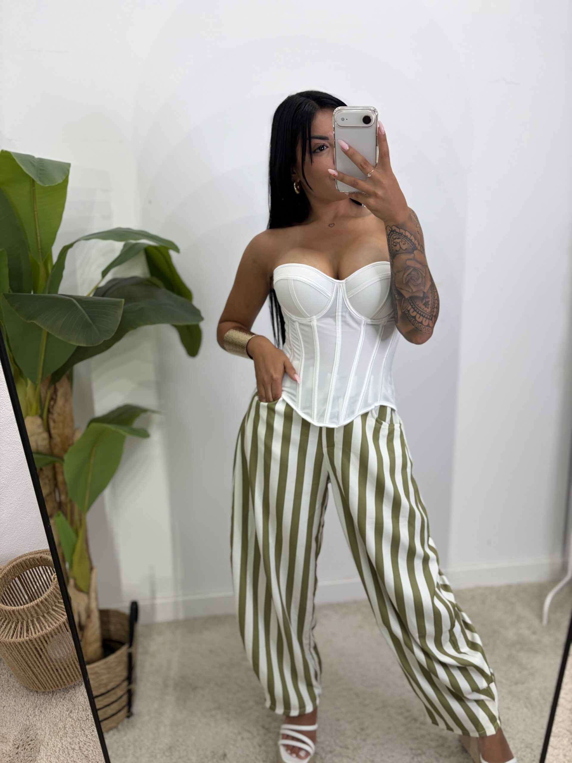 Pantalón Ballons Rayas Verde Oliva y Blanco