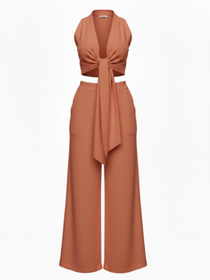Conjunto Chaleco Nudo Teja