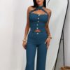 Conjunto Halter Botón Azul Petróleo