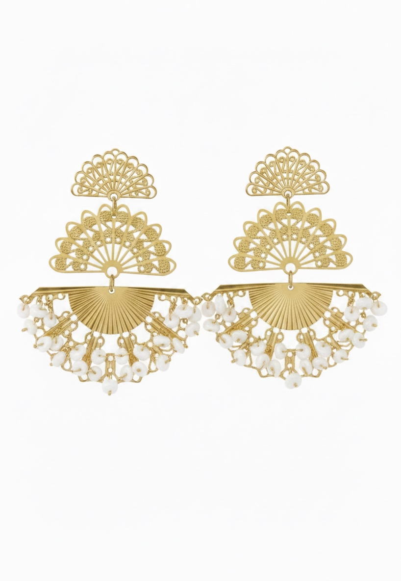 Pendientes Mediano Abanico Blanco