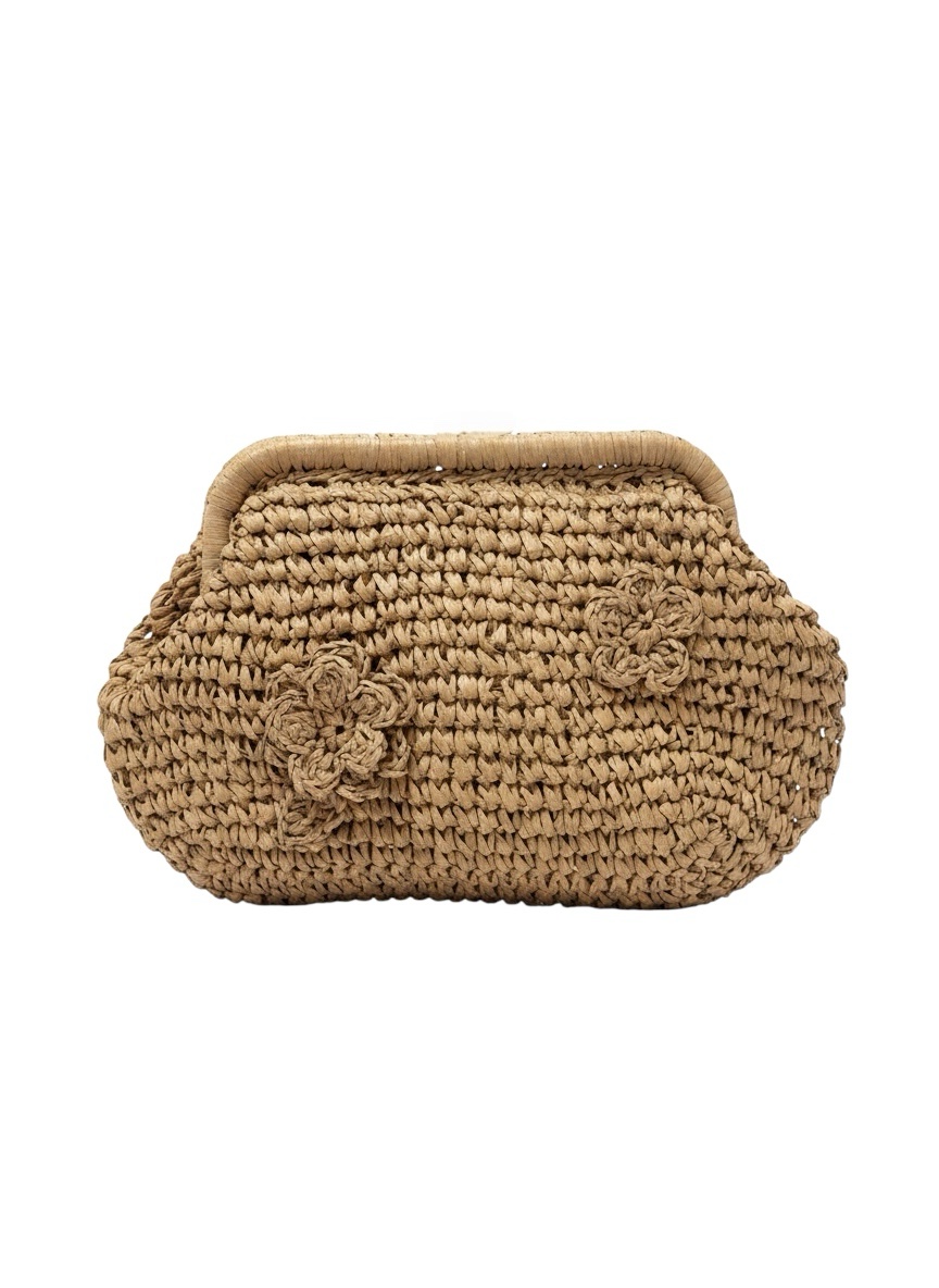 Bolso Rafia Flor Marrón