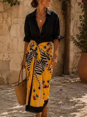 Falda Larga Licra Zebra Amarilla y Negra
