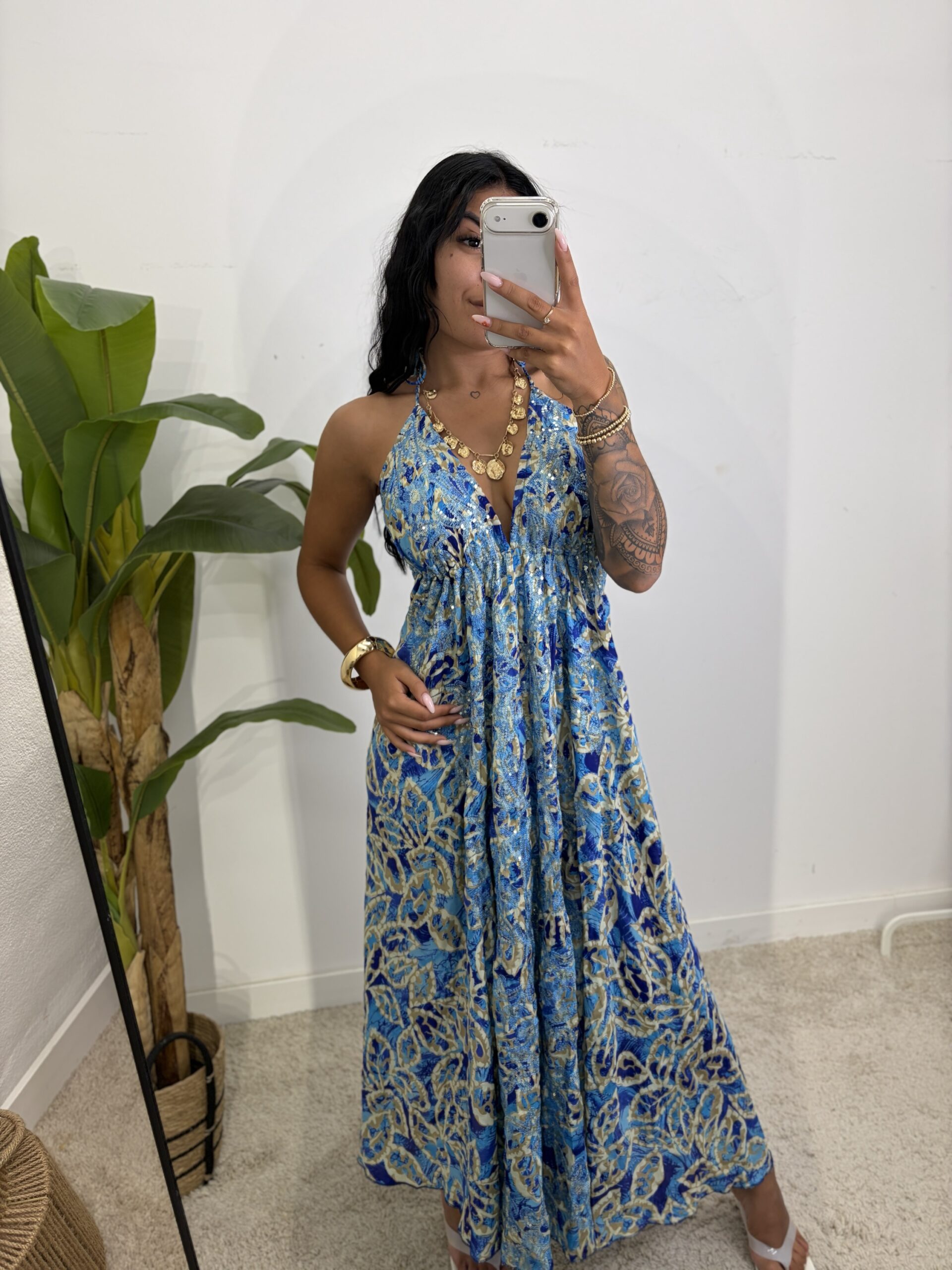 Vestido Indio Lentejuelas Azul
