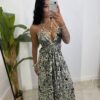 Vestido Indio Lentejuelas Beige y Azul