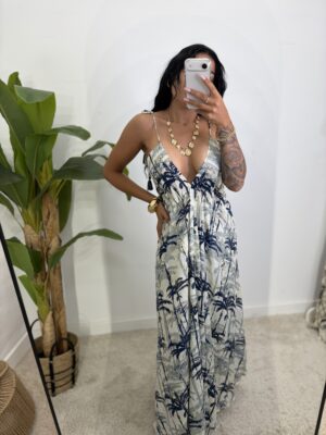 Vestido Palmeras Azul Marino