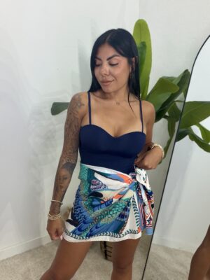 Falda Corta Lazada Estampado Pájaros