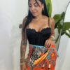Falda Corta Lazada Estampado Naranja y Zebra