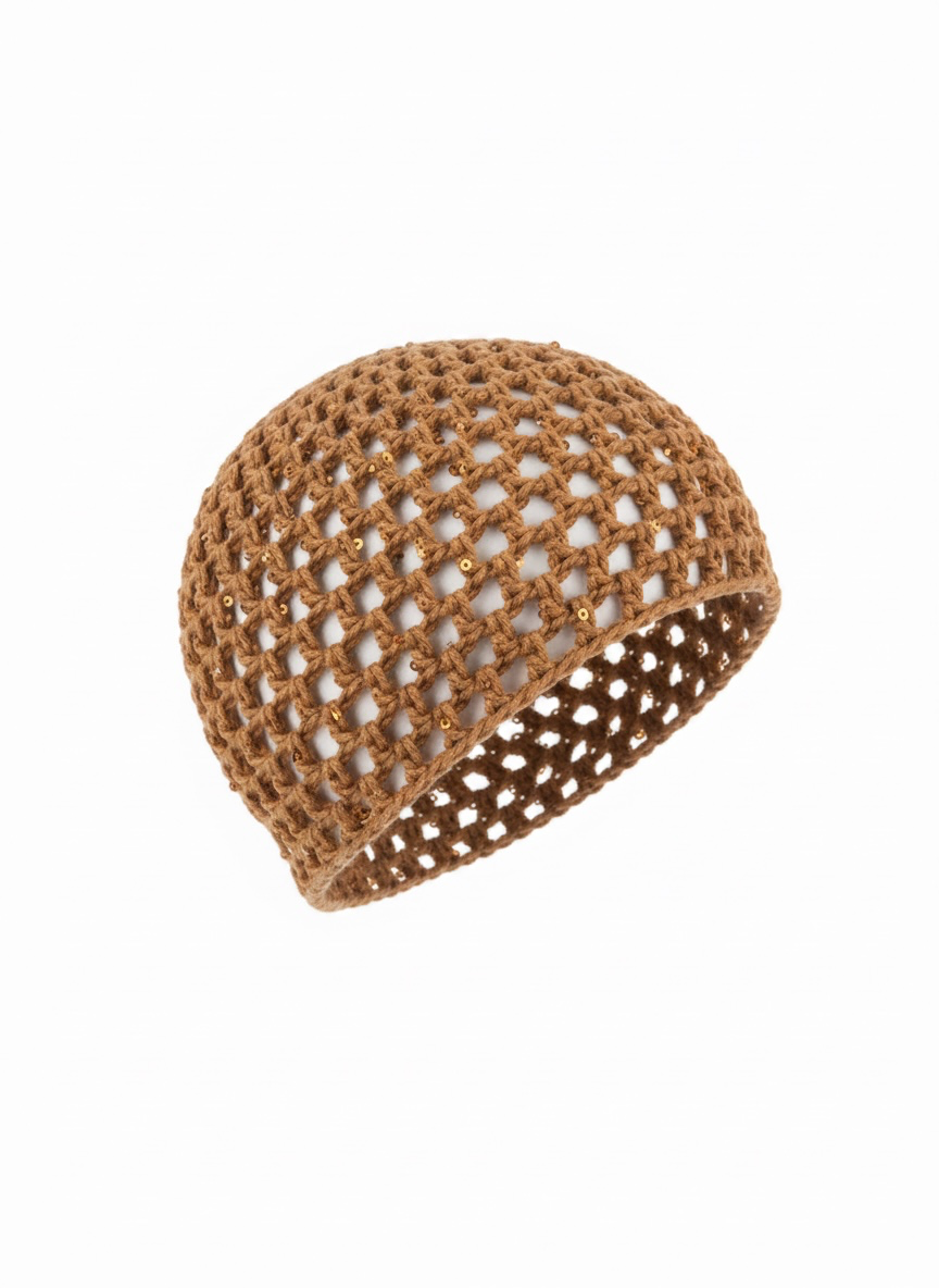 Gorro Casquete Crochet Camel