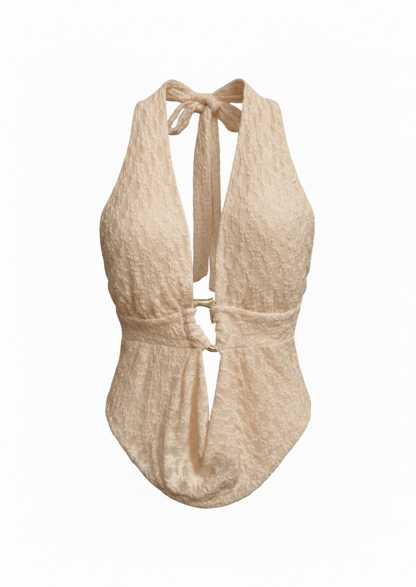 Top Encaje Detall Beige - Imagen 3