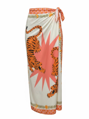 Falda Larga Licra Estampado Coral y Tigres