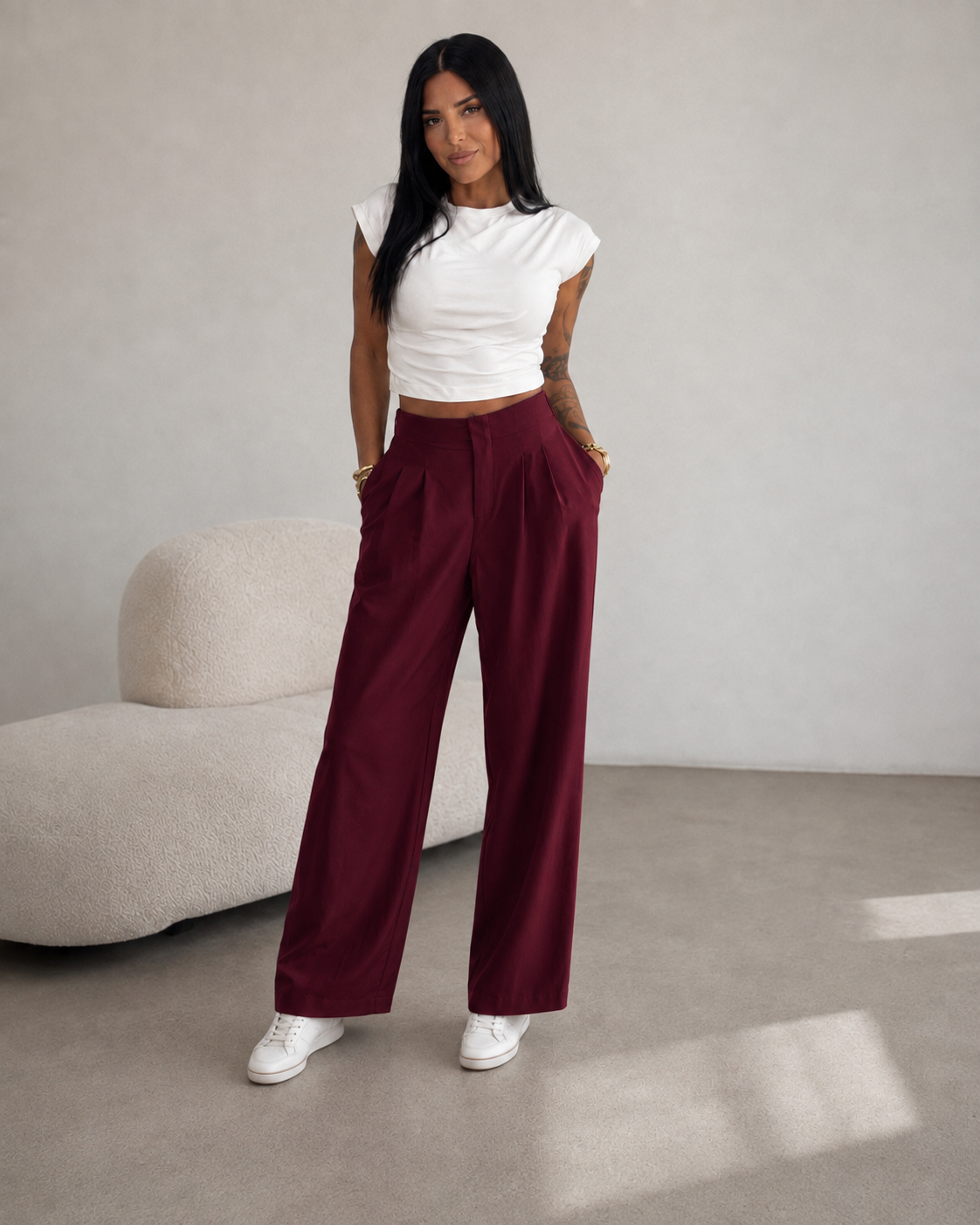 PREVENTA Pantalón Chándal Pliegues Burdeos