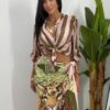Falda Larga Licra Estampado Rosa y Leopardo