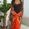 Falda Larga Licra Estampado Naranja y Leopardo
