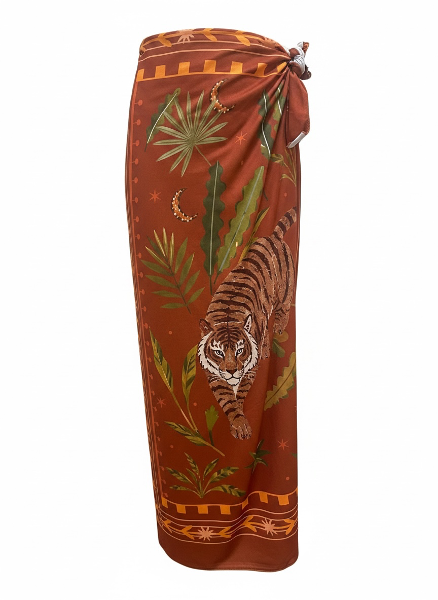 Falda Larga Licra Estampado Teja y Tigre