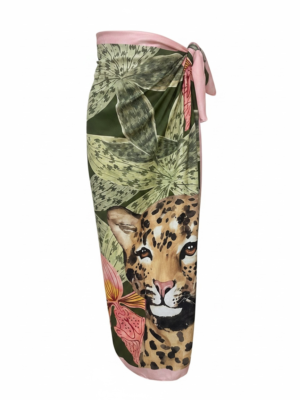 Falda Larga Licra Estampado Rosa y Leopardo