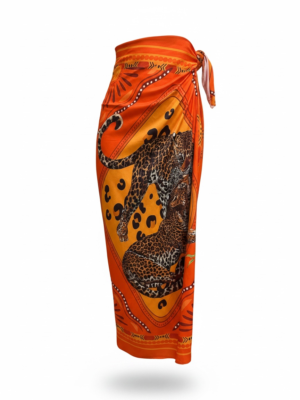 Falda Larga Licra Estampado Naranja y Leopardo
